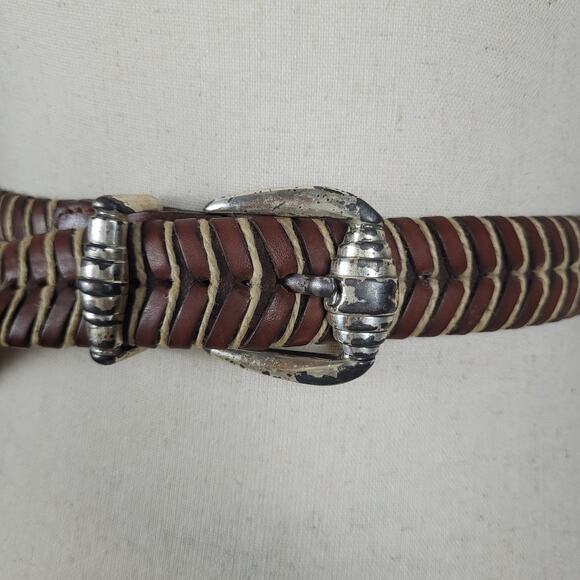 VTG Brown Leather Woven Belt 38 Braided Southwestern Boho Western Rustic Cowgirl - Picture 2 of 7